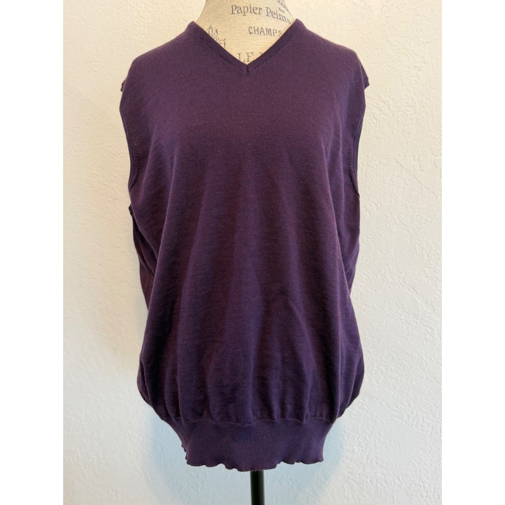 Thomas Pink Mens Purple 100% Merino Wool V-Neck Sweater Vest NB0902